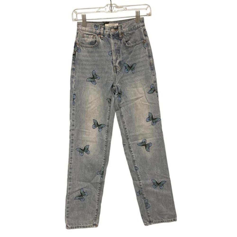 PacSun Womens Butterfly Print Dad Jeans Light Wash Blue Size 23 High Rise